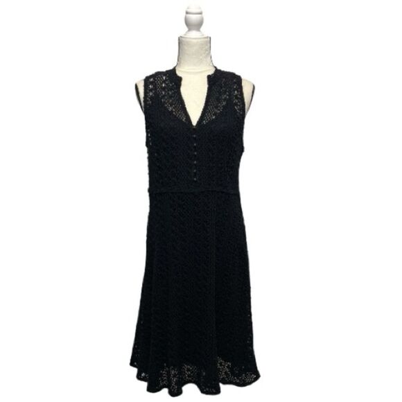 Meadow Rue by Anthropologie Black Sleeveless Crochet Dress Size 12
